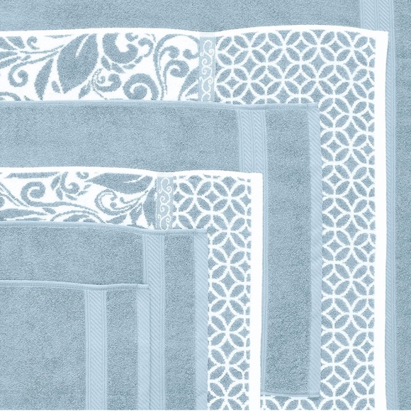 Trefoil Filigree 6-Piece Reversible Yarn Jacquard Towel Set 100% Combed Cotton - Picture 3 of 5